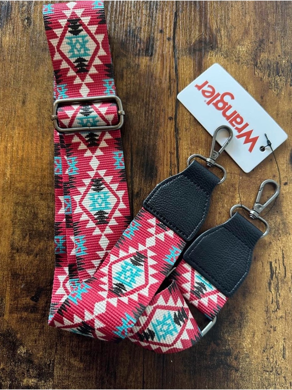 Wranger Adjustable Aztec Boho Crossbody Strap Turquoise & Red Pattern NWT